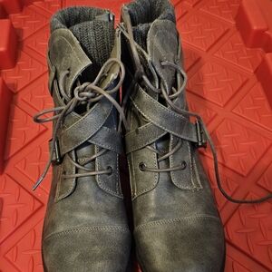 Lane Bryant Gray Cross-Strap Ankle Boots